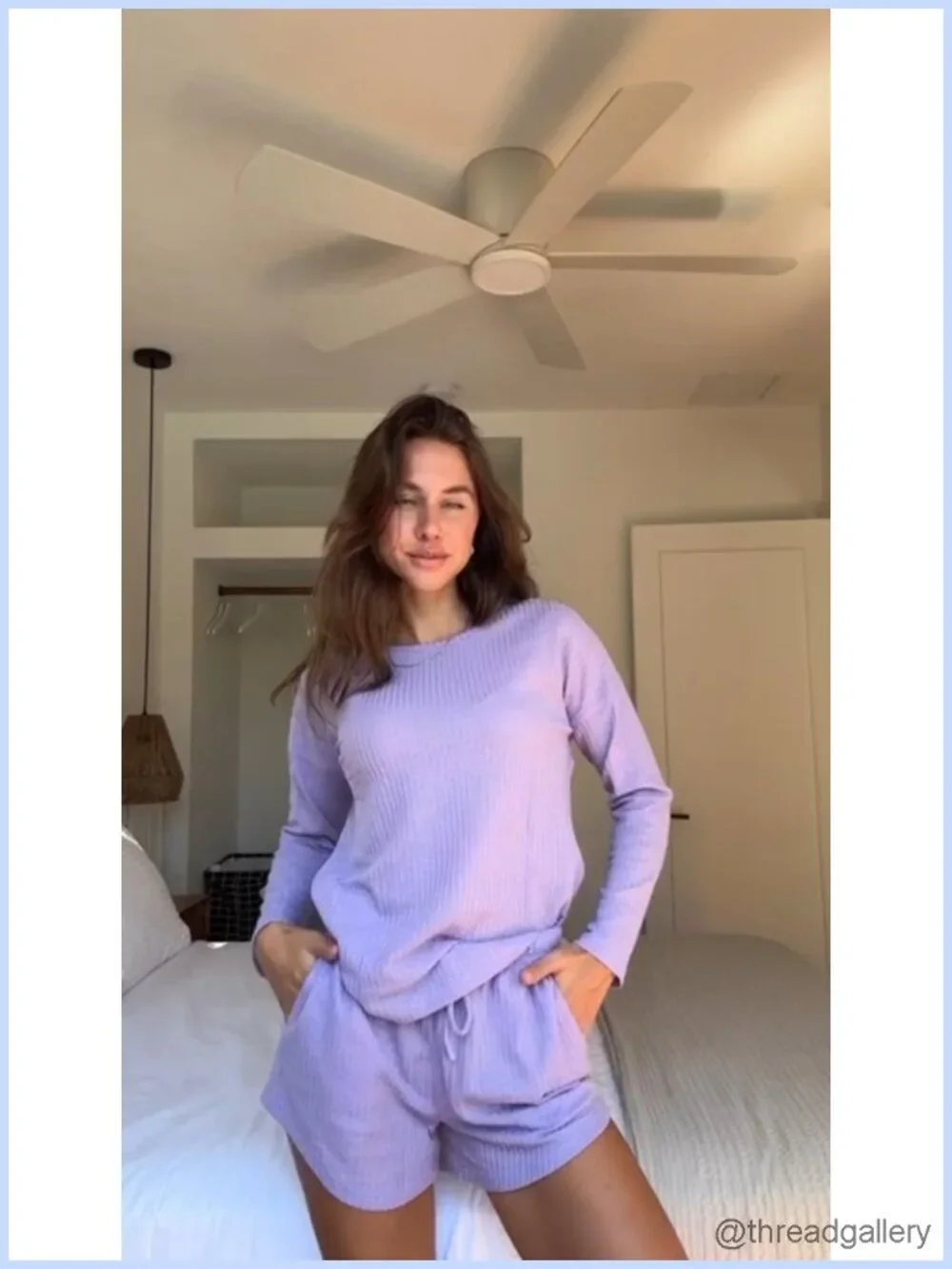 Waffle Knit Pajama Set Long Sleeve Top & Shorts Lounge Set
